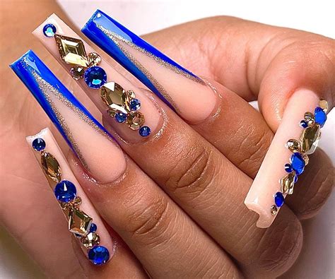 royal blue nails with rhinestones|royal blue acrylic nail designs.